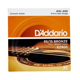 Mostrar informações para Jogo Cordas para Guitarra Acústica D'Addario .010 85/15 Bronze EZ900 Imagem de Jogo Cordas para Guitarra Acústica D'Addario .010 85/15 Bronze EZ900