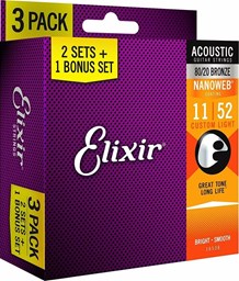 Mostrar informações para 3 Pack Jogo Cordas para Guitarra Acústica Elixir .011 80/20 Bronze 16538 Imagem de 3 Pack Jogo Cordas para Guitarra Acústica Elixir .011 80/20 Bronze 16538