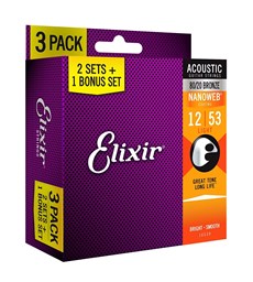 Mostrar informações para 3 Pack Jogo Cordas para Guitarra Acústica Elixir .012 80/20 Bronze 16539 Imagem de 3 Pack Jogo Cordas para Guitarra Acústica Elixir .012 80/20 Bronze 16539