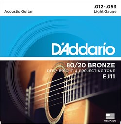 Mostrar informações para Jogo Cordas para Guitarra Acústica D'Addario .012 80/20 Bronze EJ11 Imagem de Jogo Cordas para Guitarra Acústica D'Addario .012 80/20 Bronze EJ11