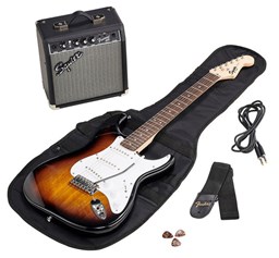 Mostrar informações para Conjunto de Guitarra Elétrica Fender SQ Strat 10G Brown Sunburst Imagem de Conjunto de Guitarra Elétrica Fender SQ Strat 10G Brown Sunburst