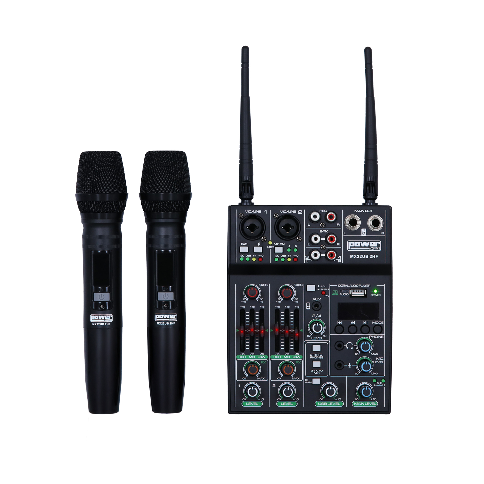 Imagem de Mesa de Mistura Power Acoustics MX 22 UB 2HF c/ 2 Microfones UHF