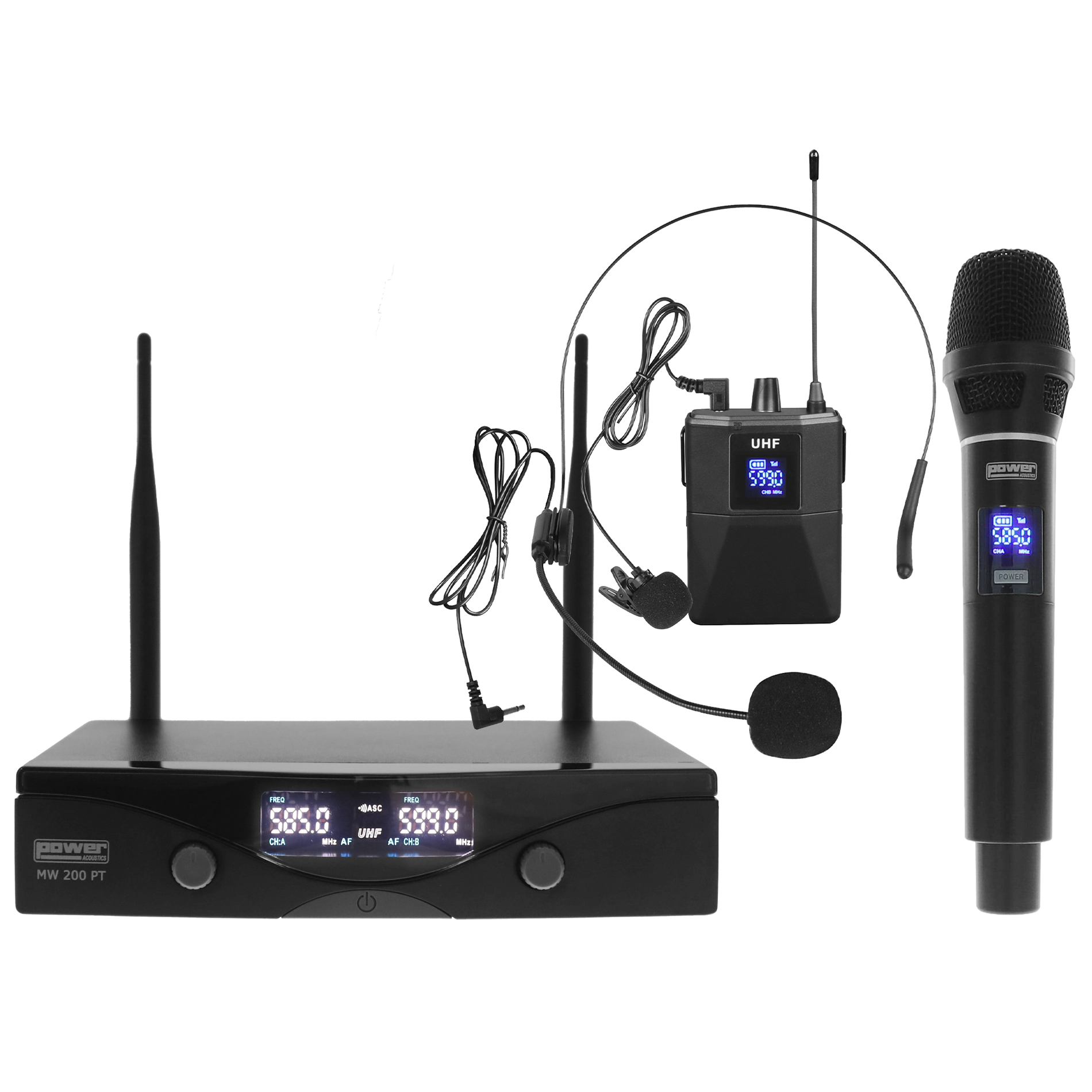 Imagem de Sistema Duplo Microfone e Headset Sem Fios Power Acoustics MW 200 PT