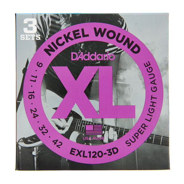 Imagem de Set 3 Jogos Cordas para Guitarra Elétrica D'Addario .009 EXL120-3D