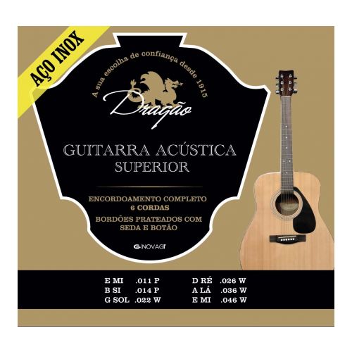 Imagem de Jogo Cordas para Guitarra Acústica Dragão .011 AÇO INOX 079