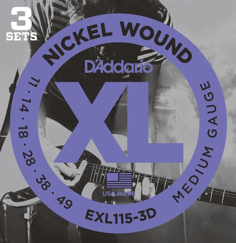 Imagem de Set 3 Jogos Cordas para Guitarra Elétrica D'Addario .011 EXL115-3D