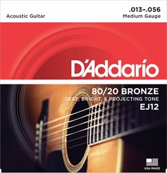 Imagem de Jogo Cordas para Guitarra Acústica D'Addario .013 80/20 Bronze EJ12